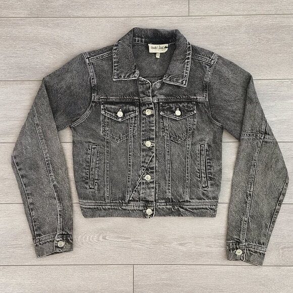 Acid Wash Cropped Denim Jacket Small | Y2K Grunge Festival Jean Jacket - Picture 1 of 11
